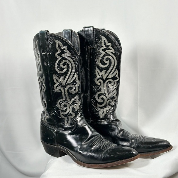 Justin 1408 Black Leather Western Cowboy Boots — Men’s 10.5 D - Picture 2 of 10